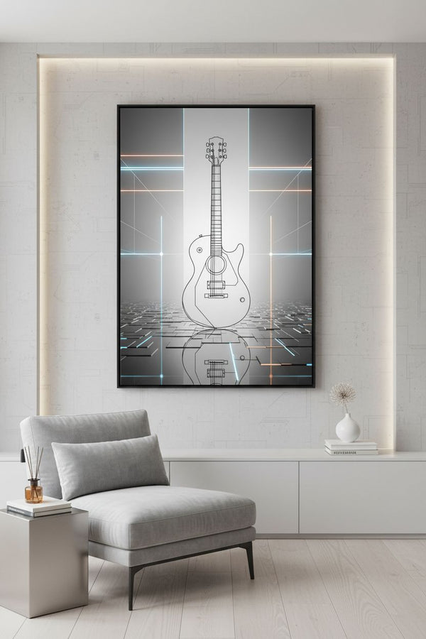 Geometric Guitar Study: Minimal Tech Line Art Print wall art room scene 10