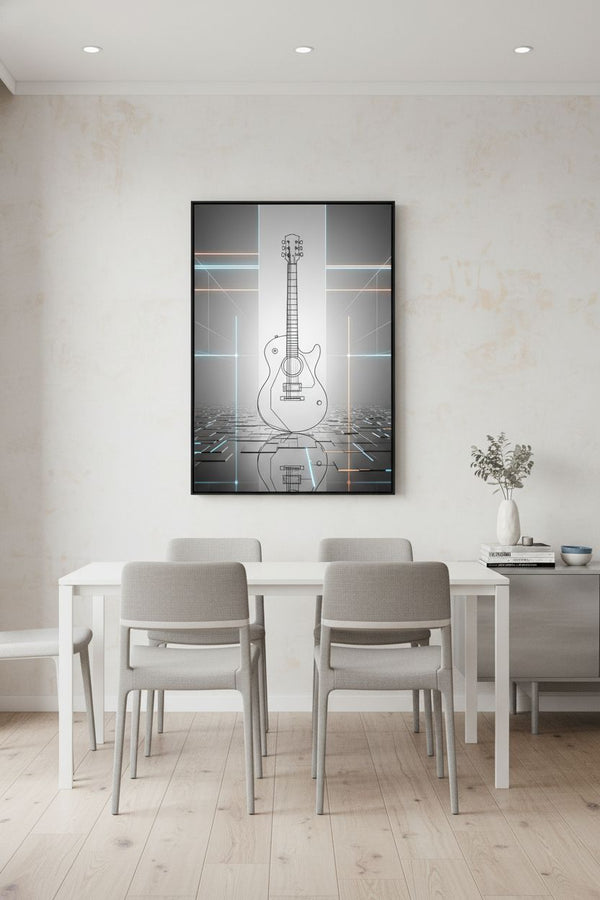 Geometric Guitar Study: Minimal Tech Line Art Print wall art room scene 5