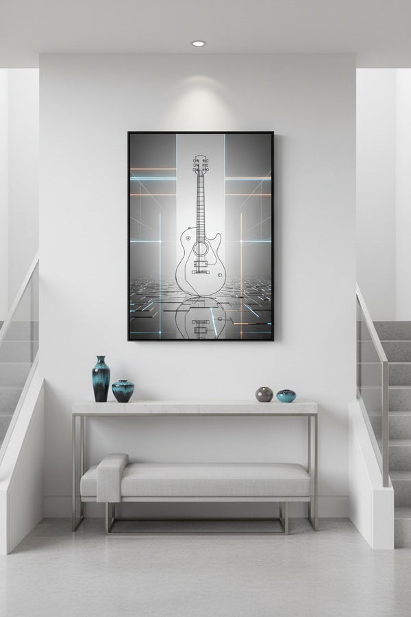 Geometric Guitar Study: Minimal Tech Line Art Print wall art room scene 8