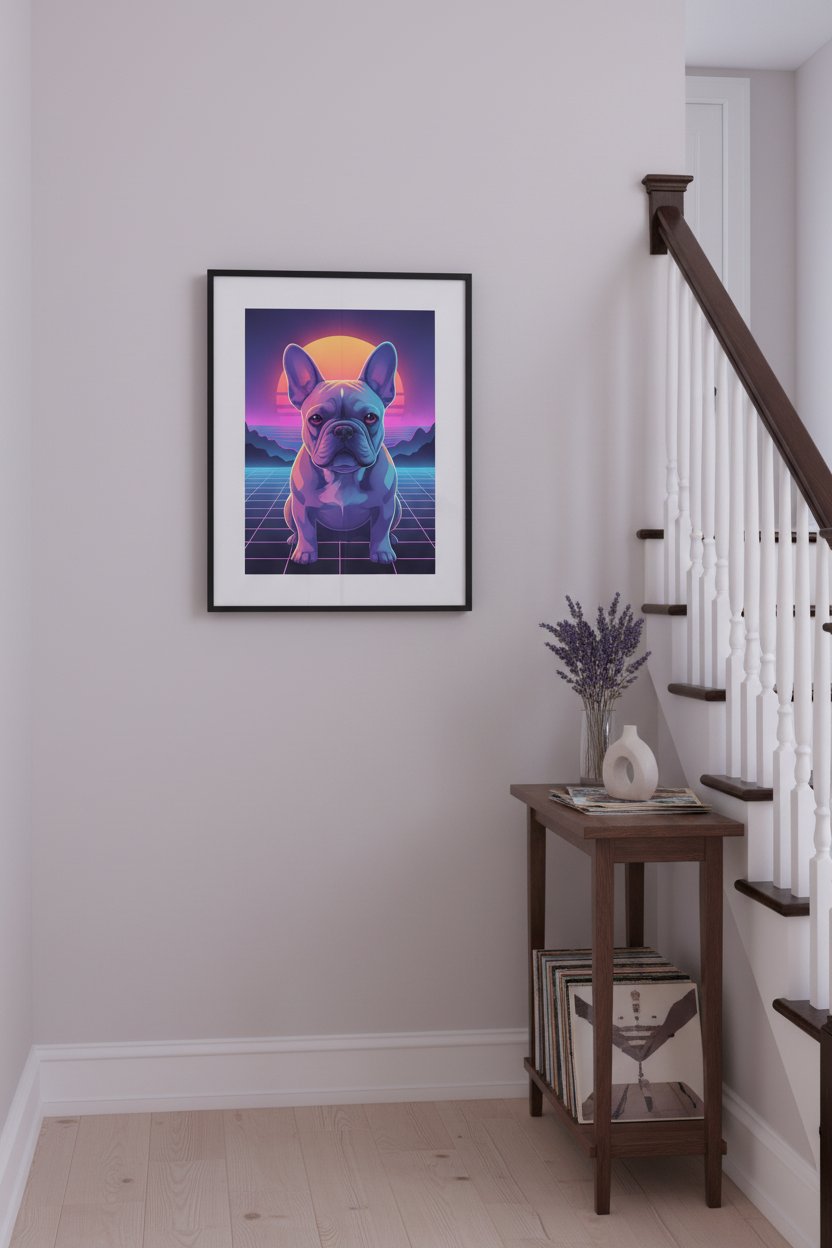 Luminous Solitude: French Bulldog Pastel Glow wall art room scene 2