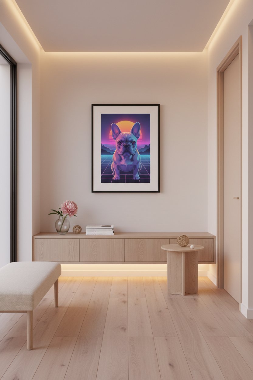Luminous Solitude: French Bulldog Pastel Glow wall art room scene 3