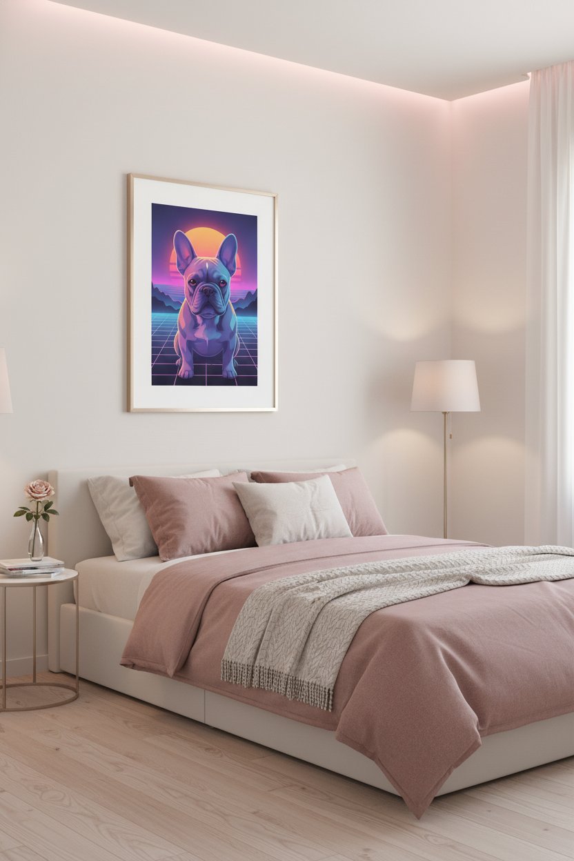 Luminous Solitude: French Bulldog Pastel Glow wall art room scene 4