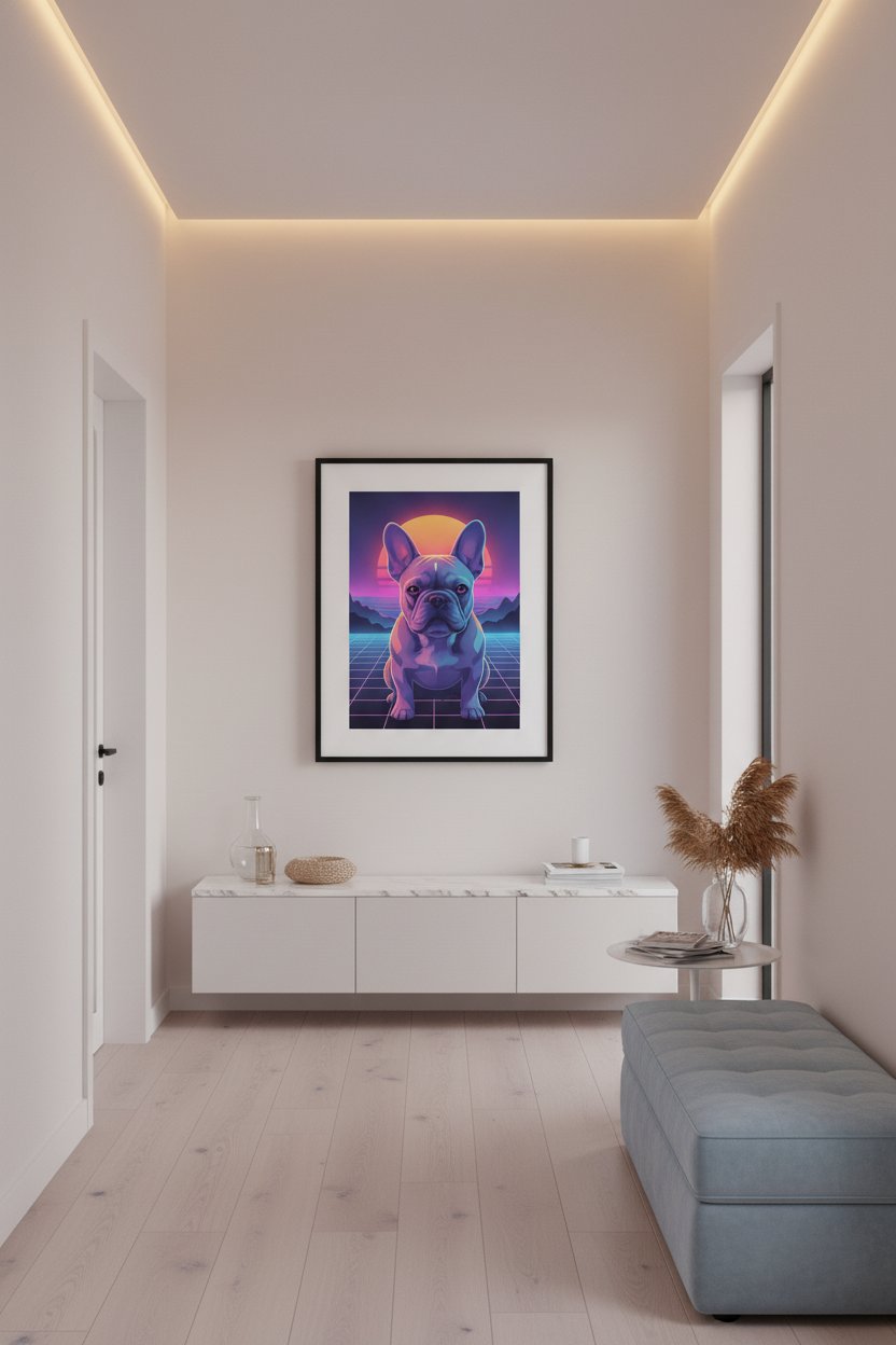 Luminous Solitude: French Bulldog Pastel Glow wall art room scene 9