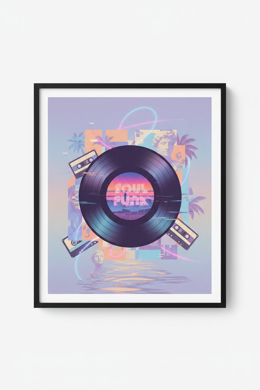 Midnight Groove Vinyl: Vaporwave Echoes Art Print main artwork