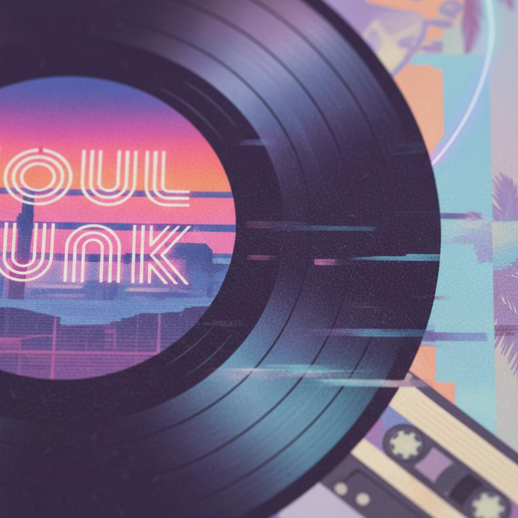 Midnight Groove Vinyl: Vaporwave Echoes Art Print detail close up 11