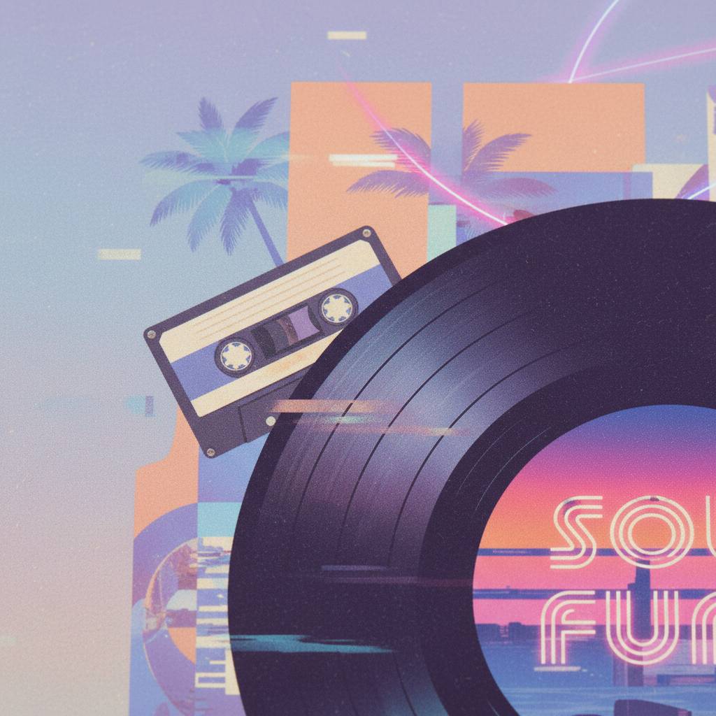 Midnight Groove Vinyl: Vaporwave Echoes Art Print detail close up 12