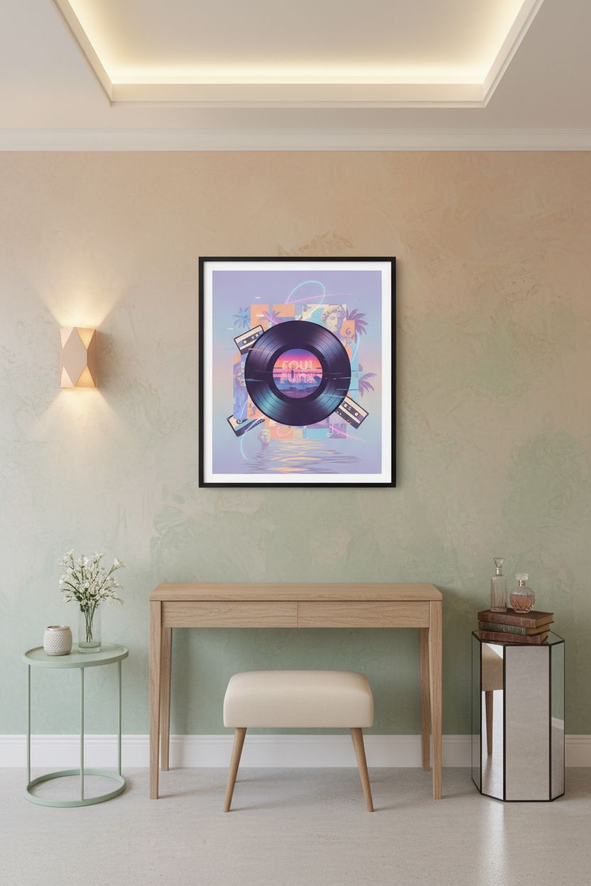 Midnight Groove Vinyl: Vaporwave Echoes Art Print wall art room scene 2
