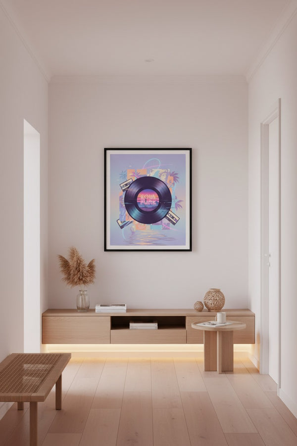 Midnight Groove Vinyl: Vaporwave Echoes Art Print wall art room scene 3