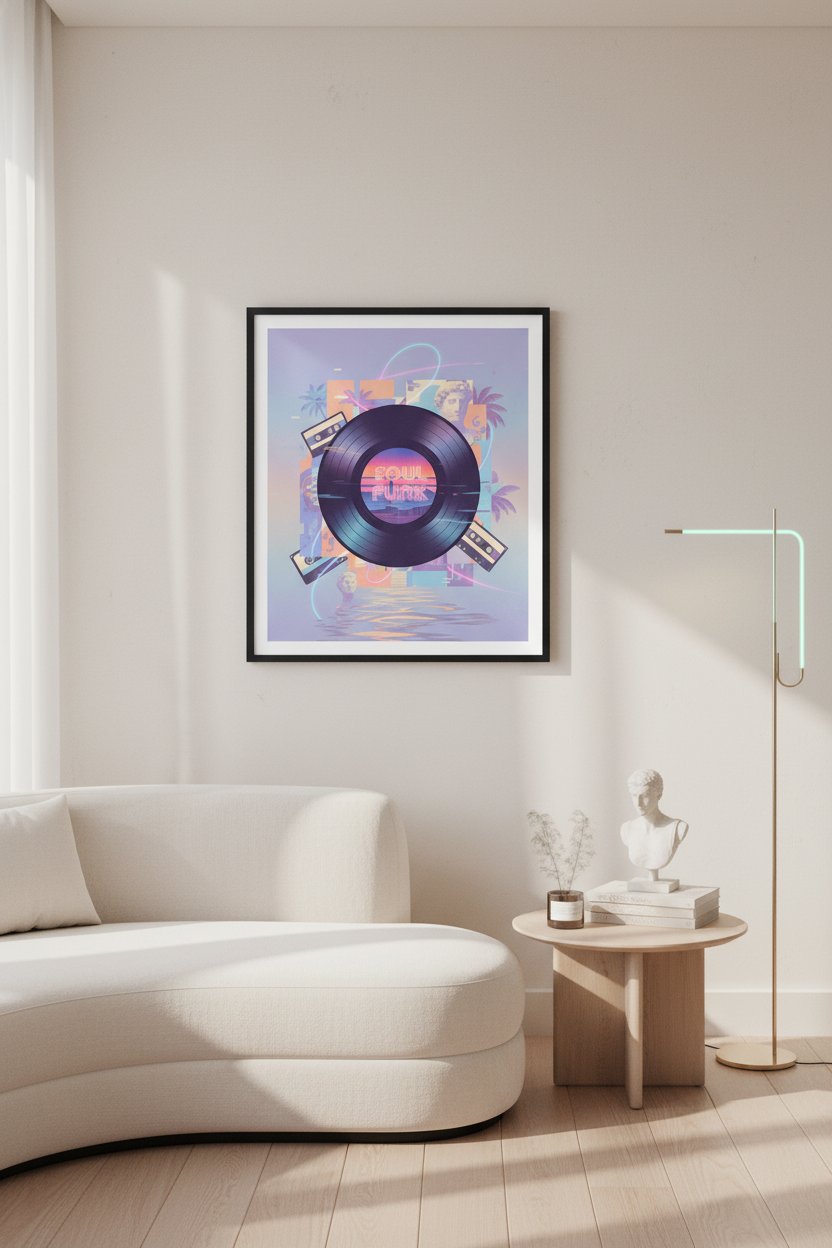 Midnight Groove Vinyl: Vaporwave Echoes Art Print wall art room scene 5