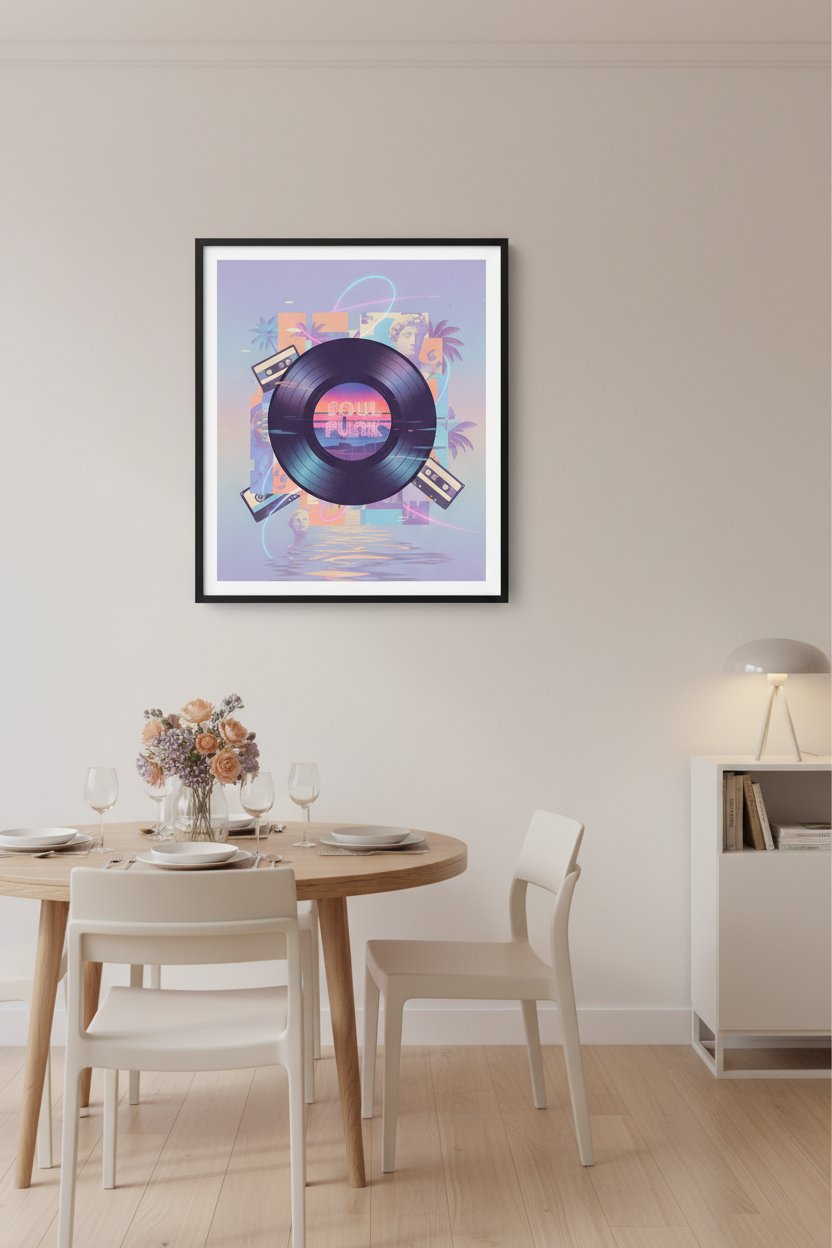 Midnight Groove Vinyl: Vaporwave Echoes Art Print wall art room scene 6