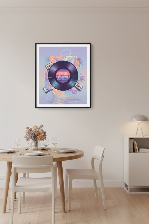 Midnight Groove Vinyl: Vaporwave Echoes Art Print wall art room scene 6