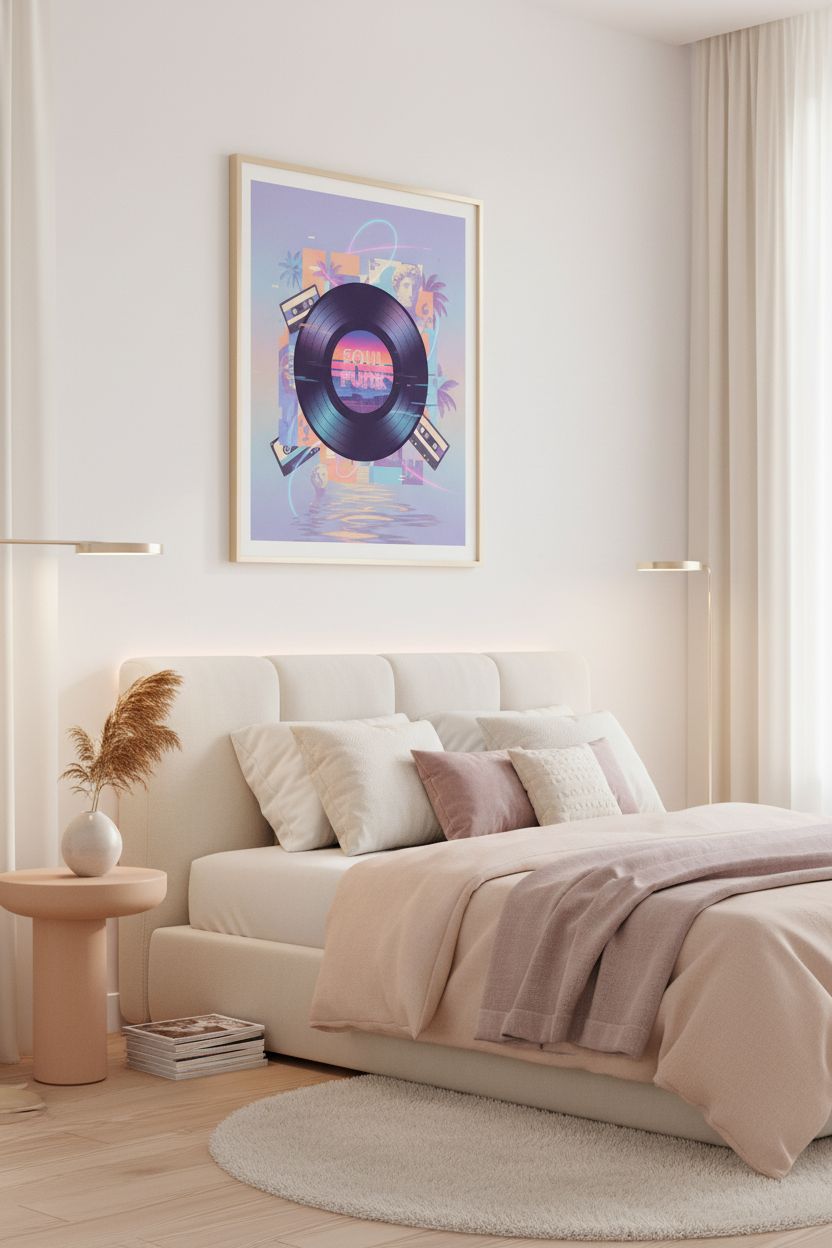 Midnight Groove Vinyl: Vaporwave Echoes Art Print wall art room scene 7