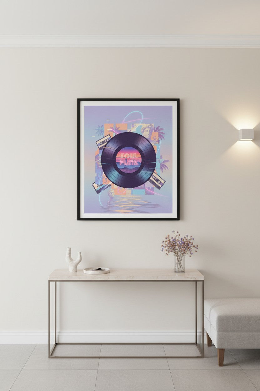 Midnight Groove Vinyl: Vaporwave Echoes Art Print wall art room scene 8