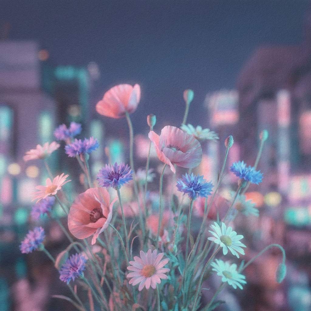 Midnight Wildflowers in Diffused Urban Haze