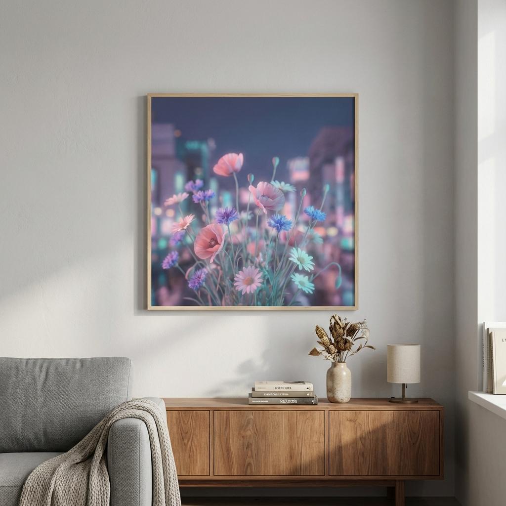 Midnight Wildflowers in Diffused Urban Haze