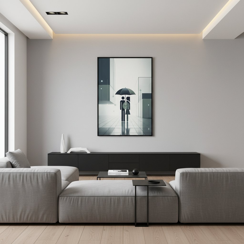 Monochrome Embrace: Modern Minimalist Couple Art wall art room scene 2