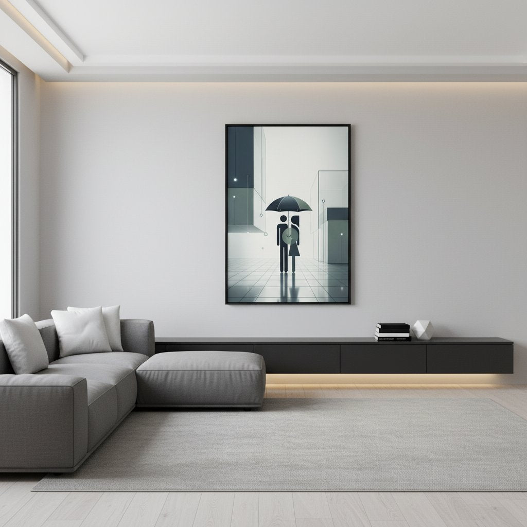 Monochrome Embrace: Modern Minimalist Couple Art wall art room scene 9