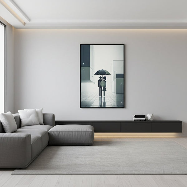 Monochrome Embrace: Modern Minimalist Couple Art wall art room scene 9