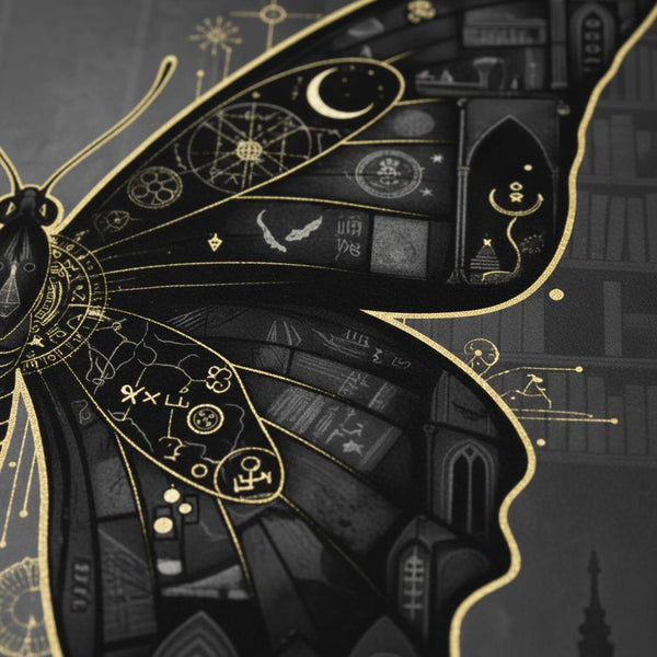 Monochrome Nocturne: Dark Academia Butterfly Art Print detail close up 11