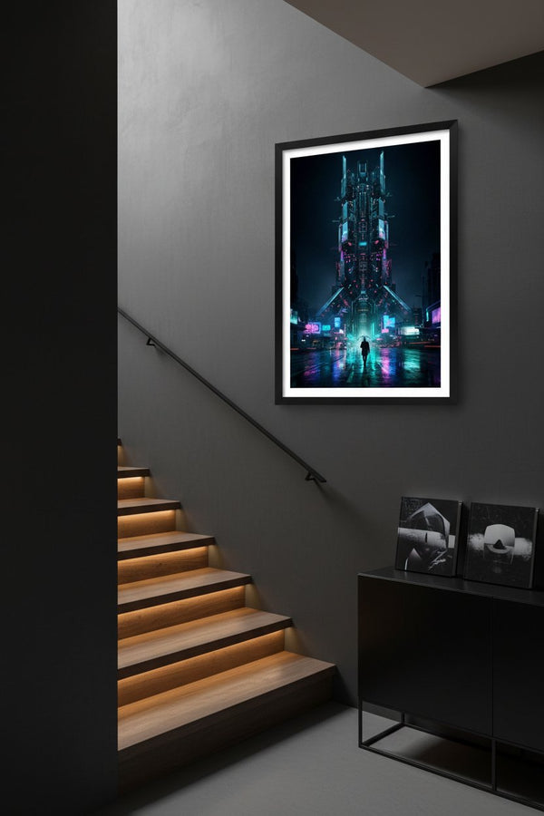 Neon Rain Cityscape Cyberpunk Fine Art Print wall art room scene 10