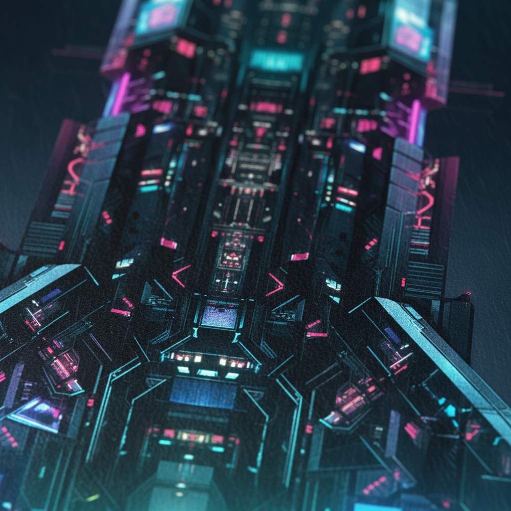Neon Rain Cityscape Cyberpunk Fine Art Print detail close up 11
