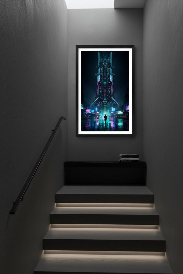 Neon Rain Cityscape Cyberpunk Fine Art Print wall art room scene 5