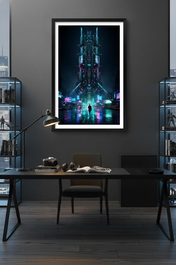 Neon Rain Cityscape Cyberpunk Fine Art Print wall art room scene 7