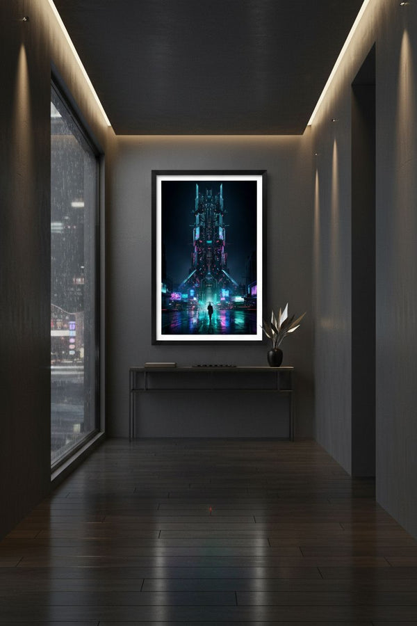 Neon Rain Cityscape Cyberpunk Fine Art Print wall art room scene 8