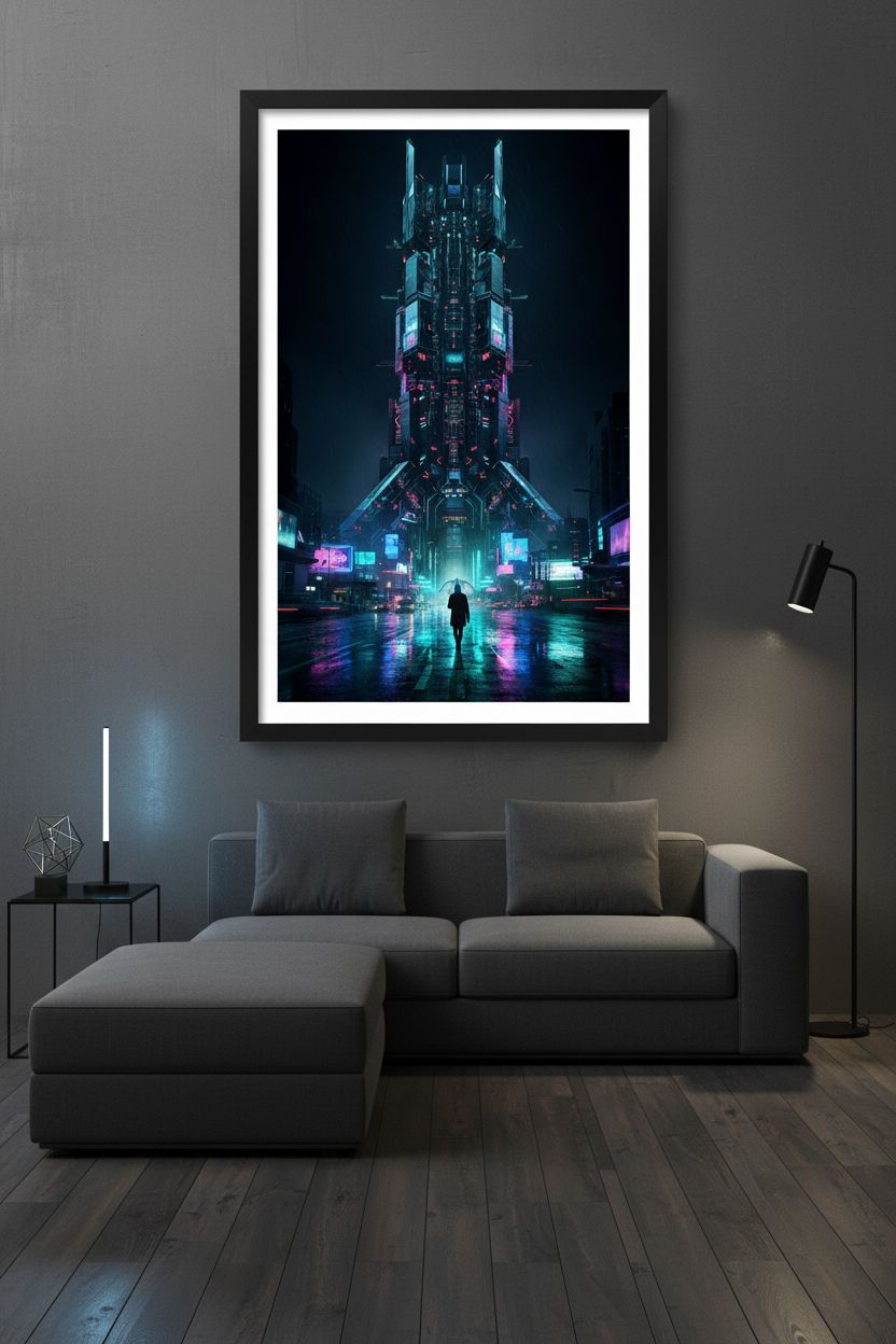Neon Rain Cityscape Cyberpunk Fine Art Print wall art room scene 9