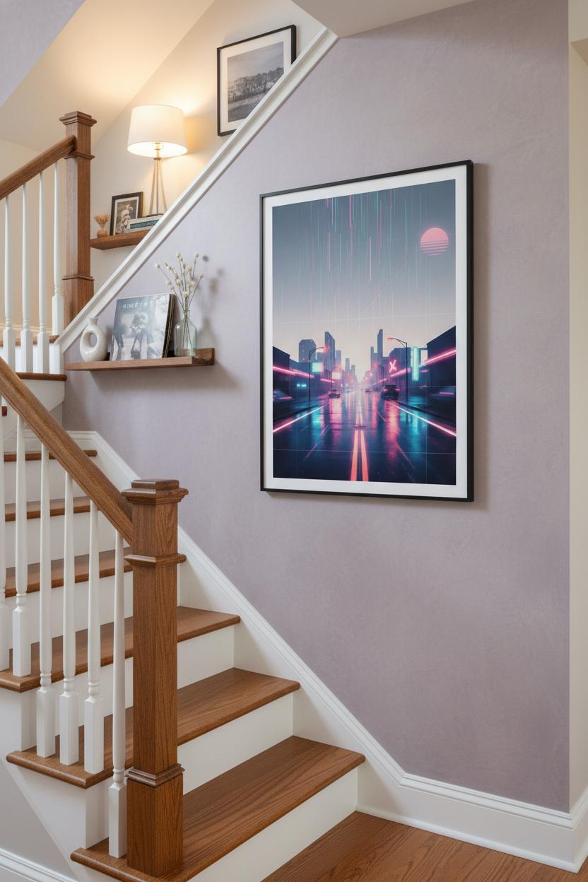 Neon Rain Reverie: Vaporwave Cityscape Art Print wall art room scene 5