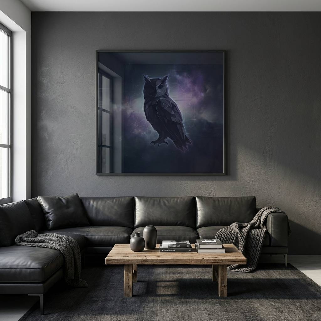 Nocturnal Sentinel Owl in Shadow Artwork
