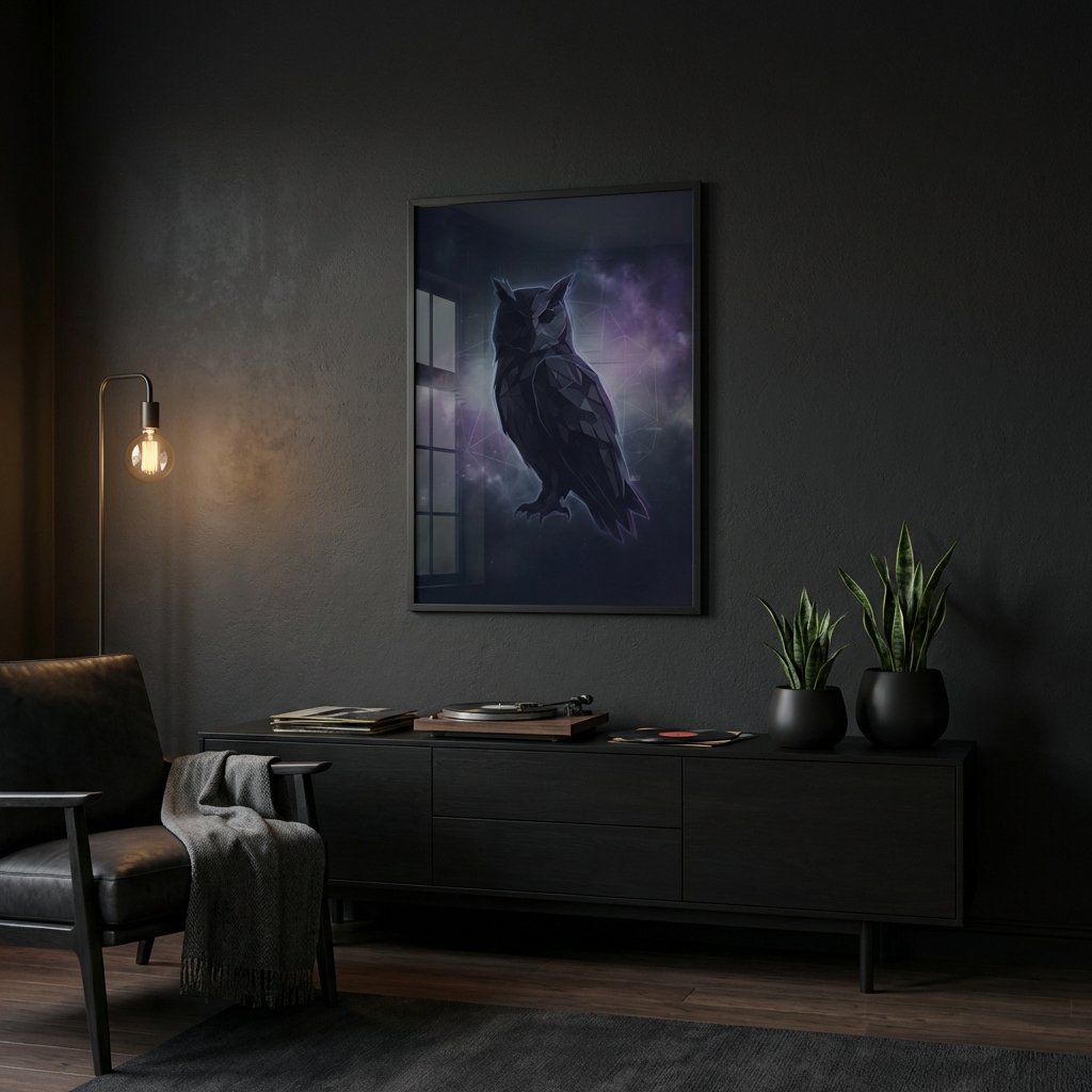Nocturnal Sentinel Owl in Shadow Artwork