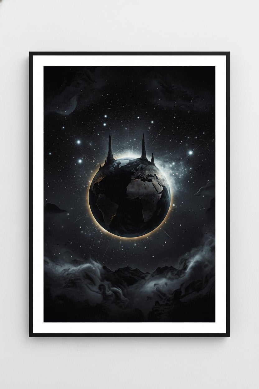 Obsidian Cosmos Gaze: Premium Framed Art Print main artwork