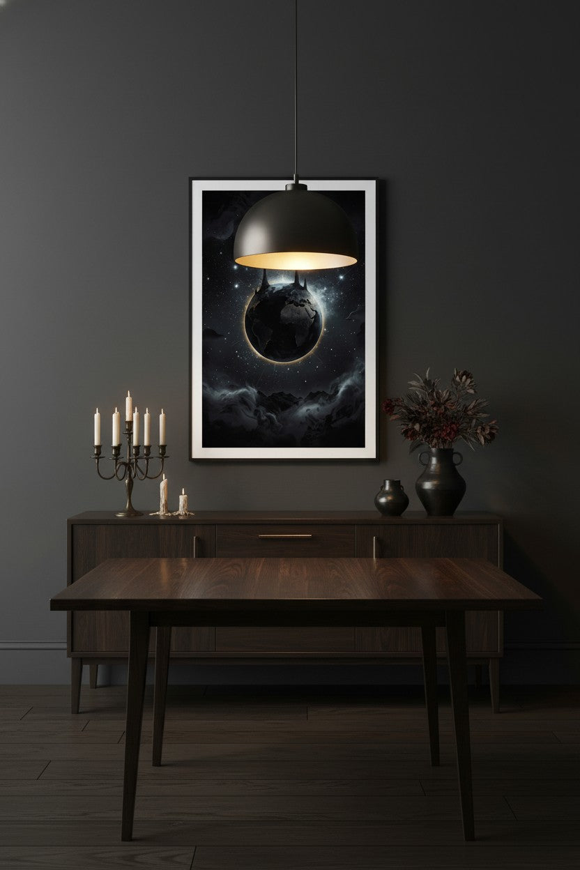 Obsidian Cosmos Gaze: Premium Framed Art Print wall art room scene 10
