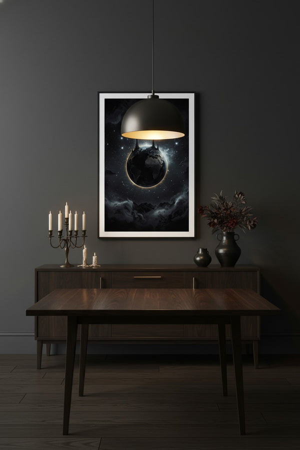 Obsidian Cosmos Gaze: Premium Framed Art Print wall art room scene 10