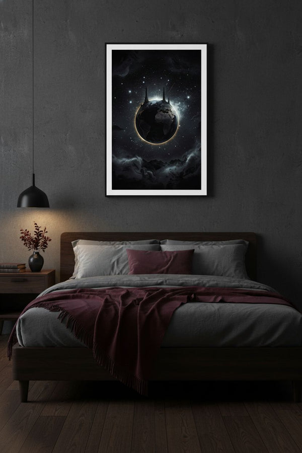 Obsidian Cosmos Gaze: Premium Framed Art Print wall art room scene 2