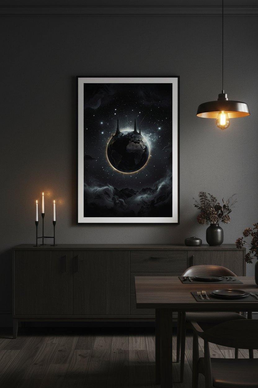 Obsidian Cosmos Gaze: Premium Framed Art Print wall art room scene 4