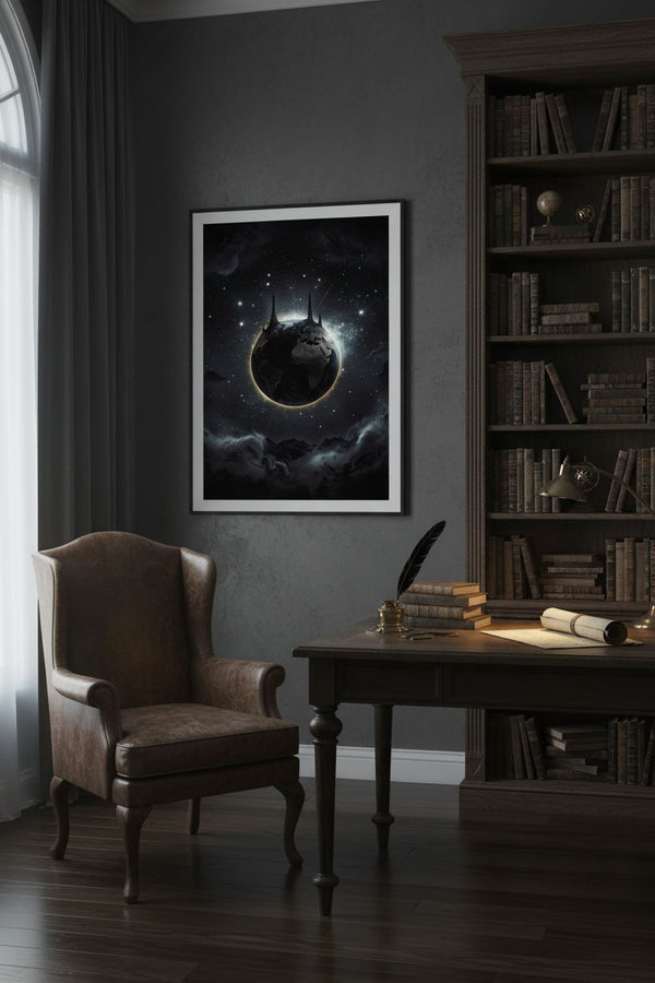 Obsidian Cosmos Gaze: Premium Framed Art Print wall art room scene 5