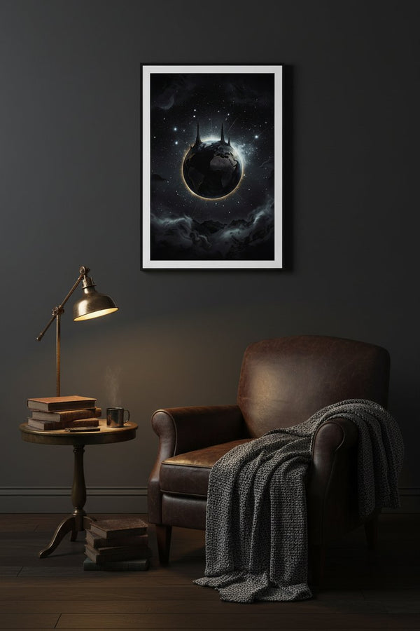 Obsidian Cosmos Gaze: Premium Framed Art Print wall art room scene 6
