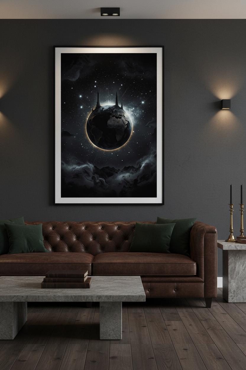 Obsidian Cosmos Gaze: Premium Framed Art Print wall art room scene 7