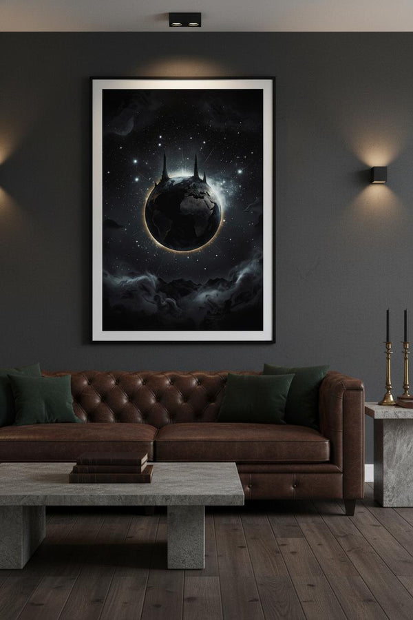 Obsidian Cosmos Gaze: Premium Framed Art Print wall art room scene 7