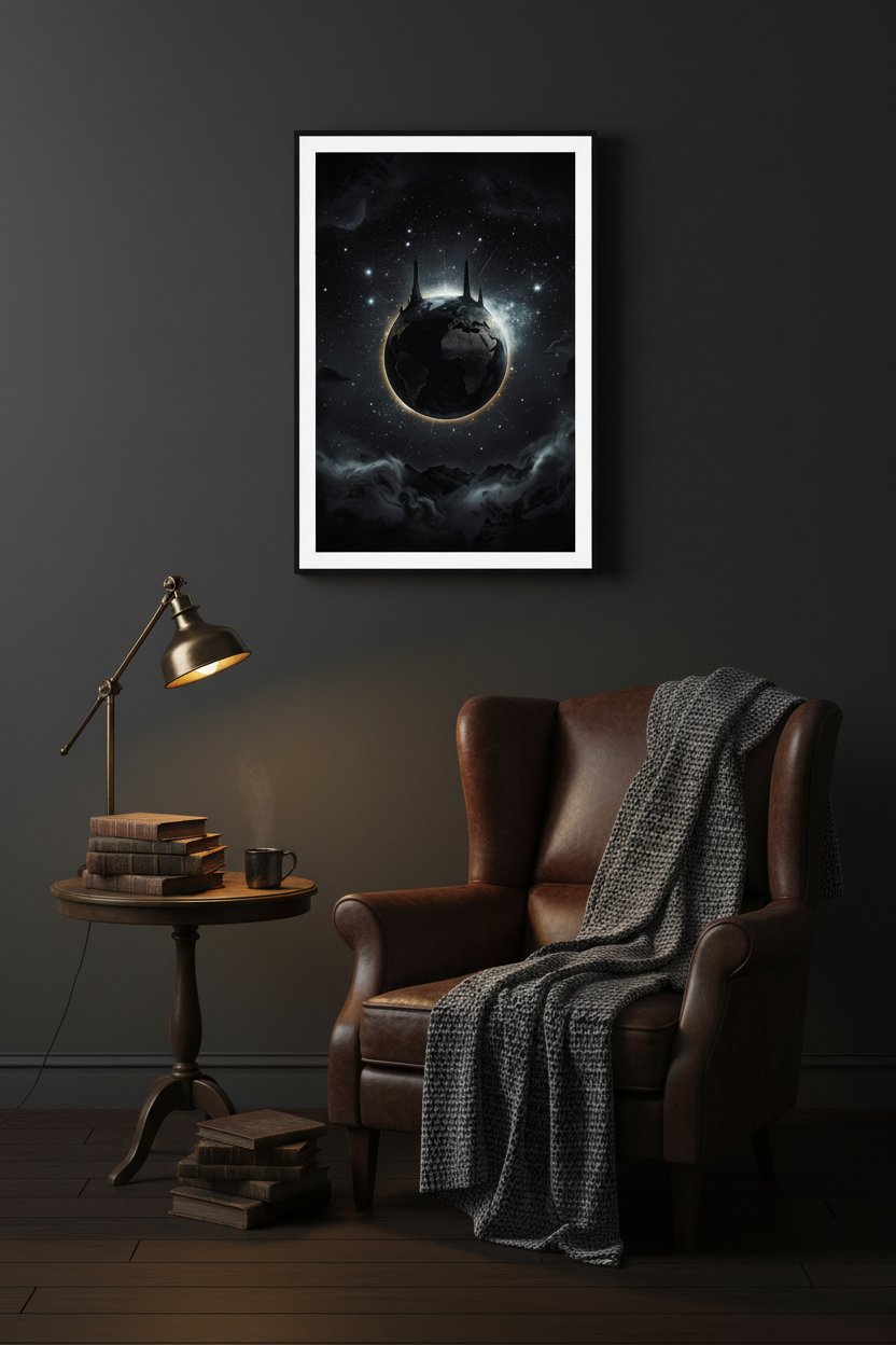 Obsidian Cosmos Gaze: Premium Framed Art Print wall art room scene 8