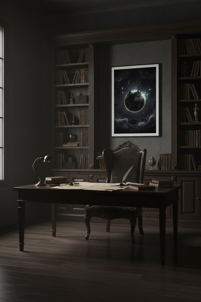 Obsidian Cosmos Gaze: Premium Framed Art Print wall art room scene 9