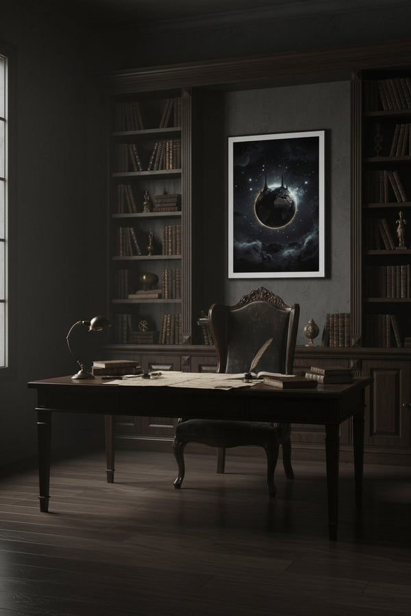 Obsidian Cosmos Gaze: Premium Framed Art Print wall art room scene 9