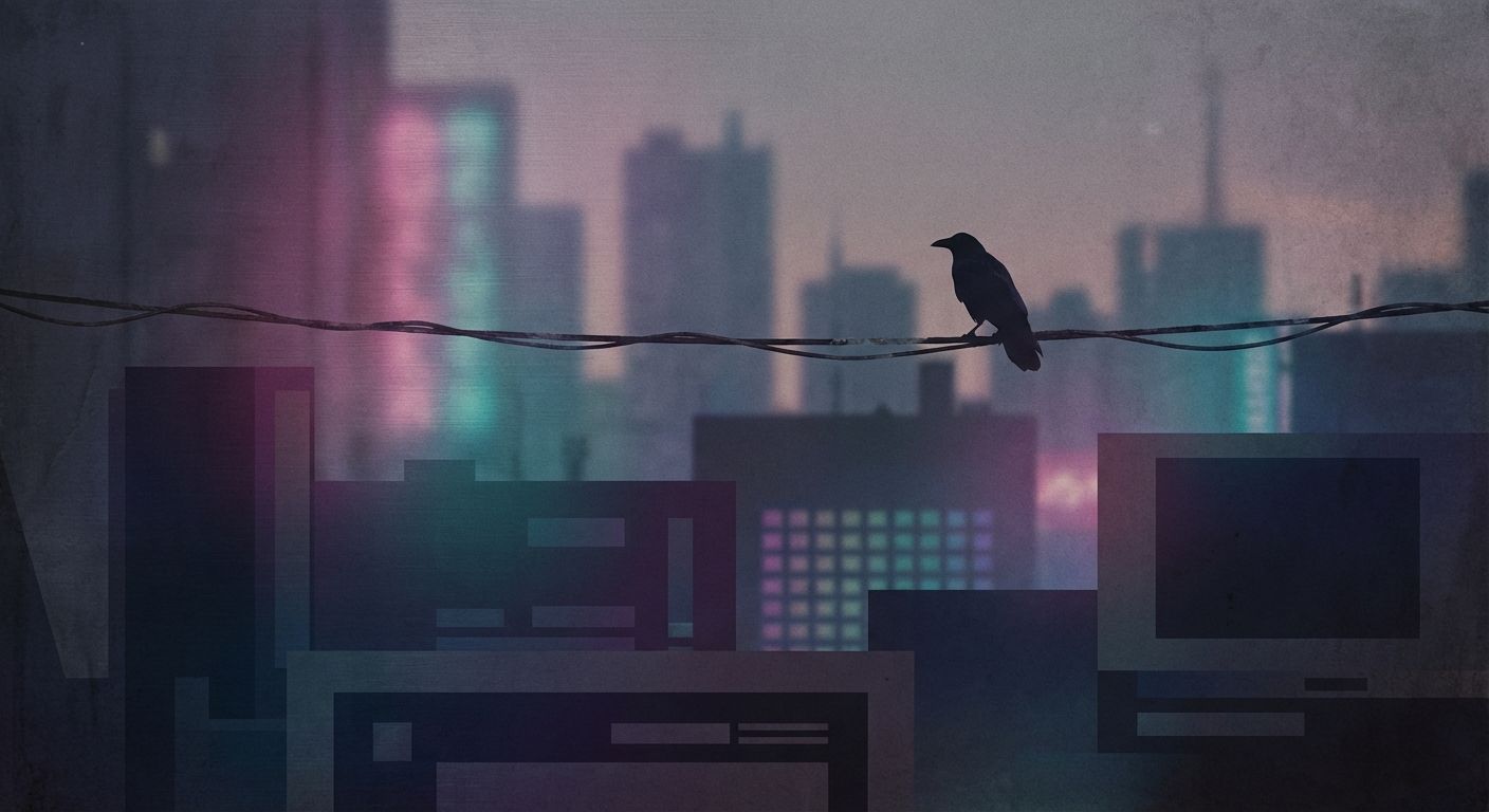 Obsidian Perch Crow on a Wire