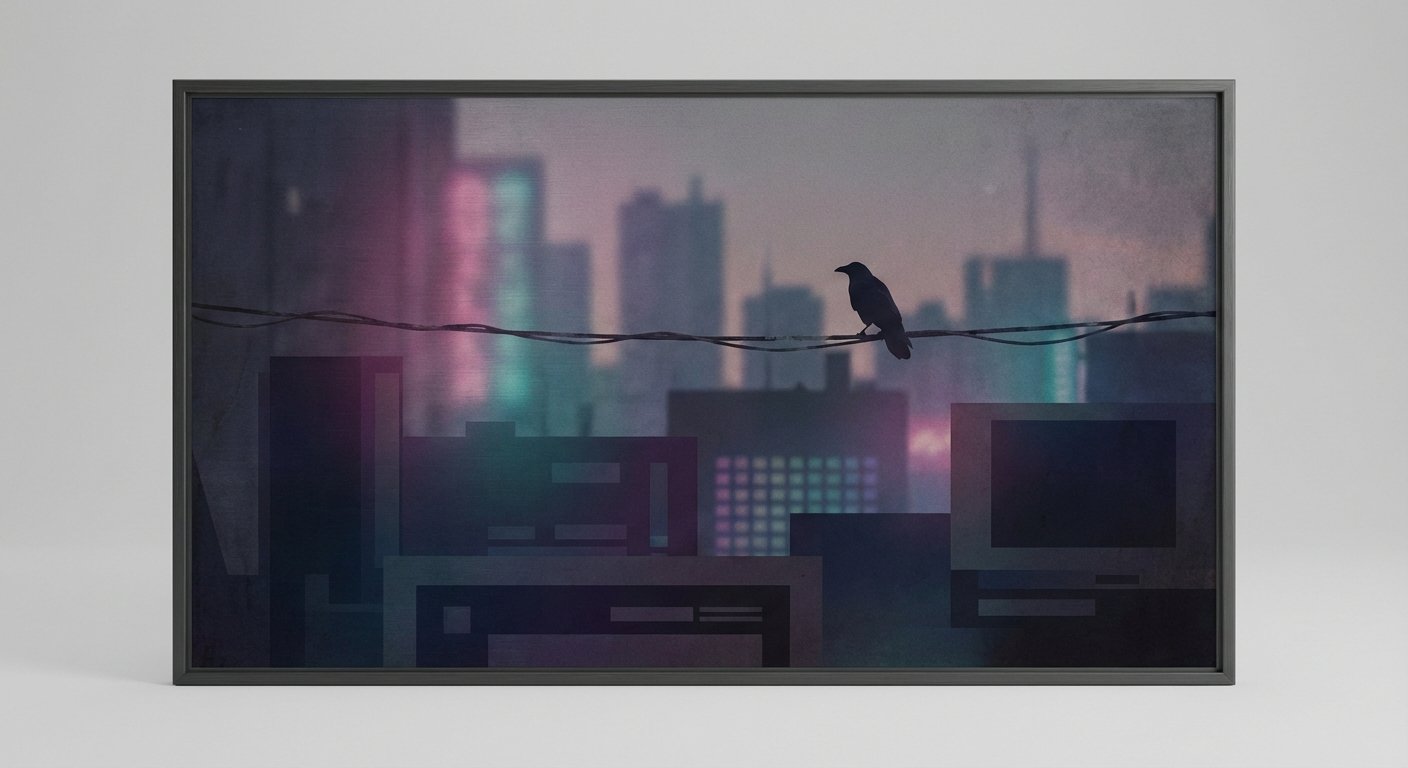 Obsidian Perch Crow on a Wire