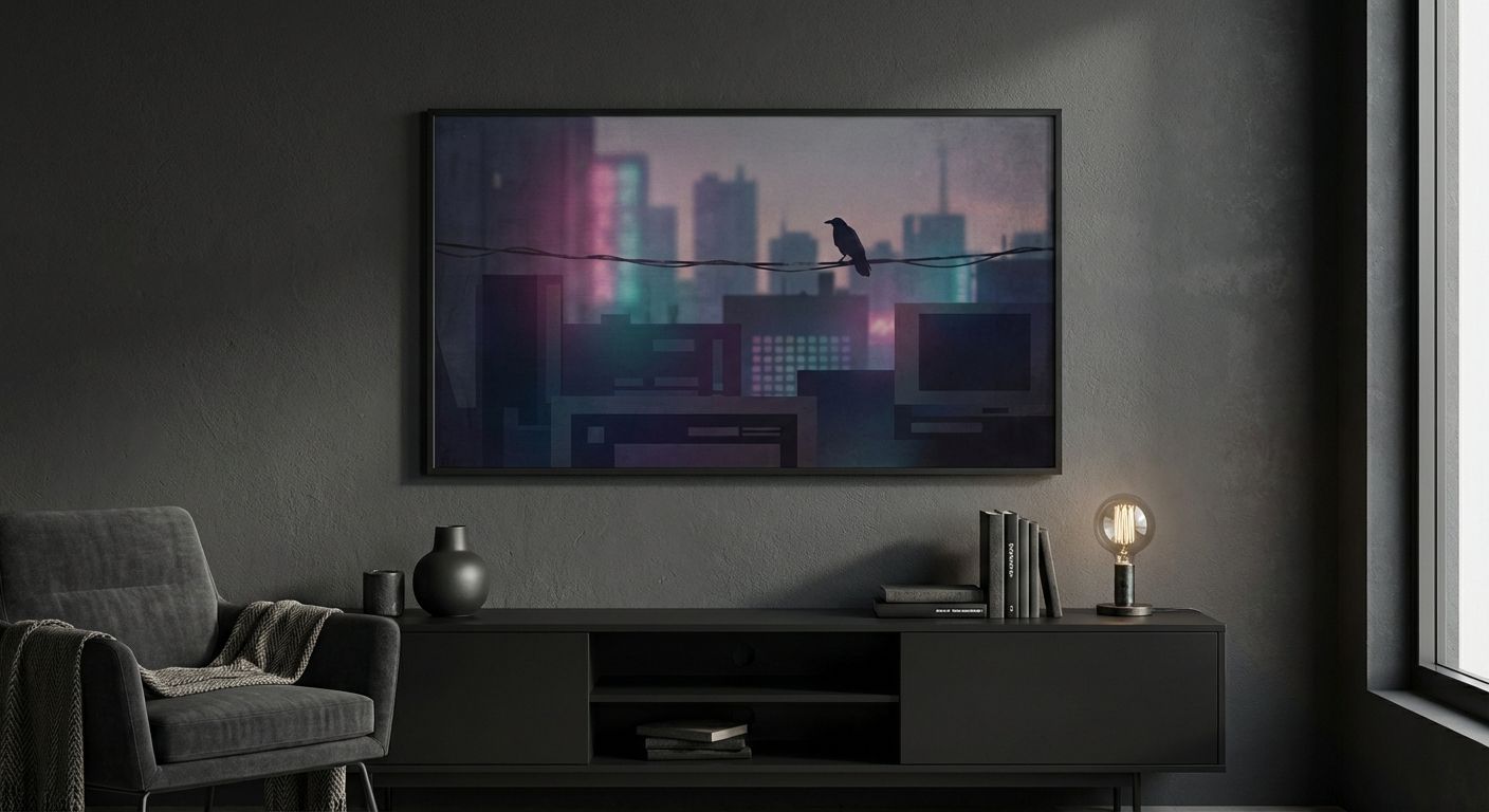 Obsidian Perch Crow on a Wire