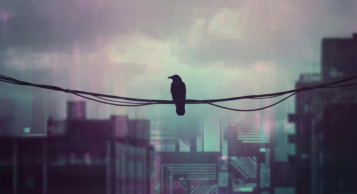 Obsidian Vigil Crow on a Wire