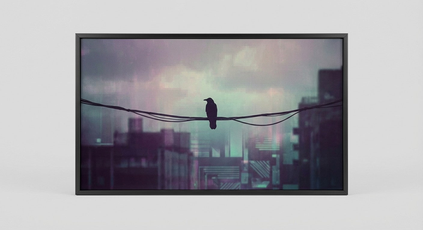 Obsidian Vigil Crow on a Wire