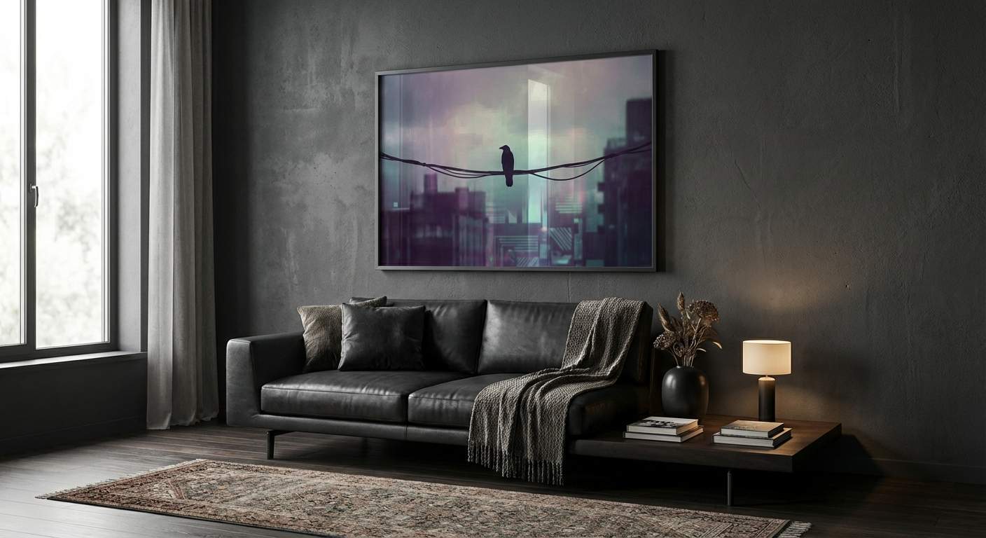 Obsidian Vigil Crow on a Wire